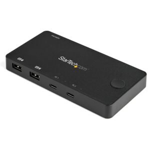2 Port USB C KVM Switch - 4K 60Hz HDMI - Compact Dual Port UHD USB Type C Desktop Mini KVM Switch with USB C Cables - Bus Powered - MacBook