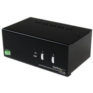 2 Port DVI VGA Dual Monitor KVM Switch USB with Audio & USB 2.0 Hub