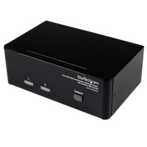 2 Port DVI VGA Dual Monitor KVM Switch USB with Audio & USB 2.0 Hub - TAA