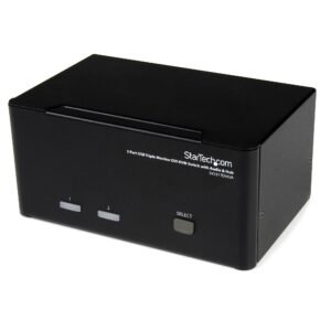 2 Port Triple Monitor DVI USB KVM Switch with Audio & USB 2.0 Hub - TAA