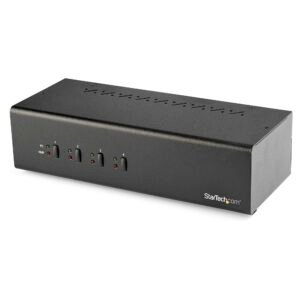 4 Port Dual Monitor DVI KVM Switch - Dual Screen Display Compact USB KVM Switch with Integrated USB 3.0 Hub & Audio - Dual View KVM - Dell