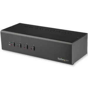 4 Port Dual Monitor Dual Link DVI KVM Switch 1440p - Dual Screen/View/Display Compact USB KVM Switch w/Integrated USB 3.0 Hub & Audio