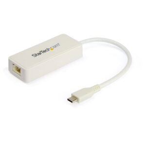 USB C to Gigabit Ethernet Adapter w/USB A Port - White 1Gbps NIC USB 3.0/USB 3.1 Type C Network Adapter - 1GbE USB-C RJ45/LAN TB3