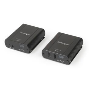 2 Port USB 2.0 Extender Hub over Cat5e/Cat6 Cable (RJ45) - 330ft/100m Industrial Metal USB Extender Adapter Kit w/ ESD Protection