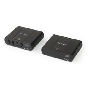 4 Port USB 2.0 Extender Hub over Cat5e/Cat6 Ethernet Cable (RJ45) - 330ft/100m Industrial Metal USB Extender Adapter Kit w/ ESD Protection