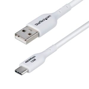 10ft (3m) USB-A to USB-C Charging Cable, Charge & Sync, 3A, USB 2.0, TPE Jacket - White USB Charging Cord