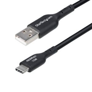 6in (15cm) USB-A to USB-C Charging Cable, Charge & Sync, 3A, USB 2.0, TPE Jacket - Black USB Charging Cord