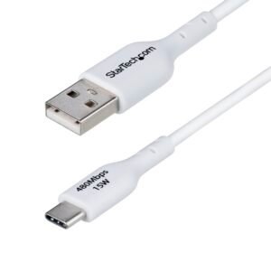 3ft (91cm) USB-A to USB-C Charging Cable, Charge & Sync, 3A, USB 2.0, TPE Jacket - White USB Charging Cord