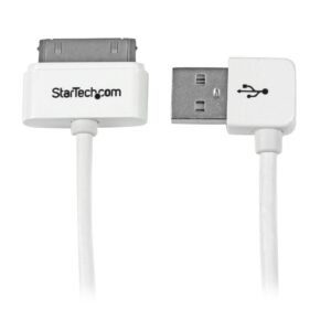 1m (3 ft) Apple 30-pin Dock Connector to Right Angle USB Cable for iPhone / iPod / iPad with Stepped Connector