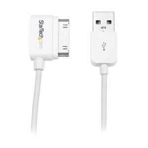 1m (3 ft) Right Angle Apple 30-pin Dock Connector to USB Cable for iPhone / iPod / iPad with Stepped Connector