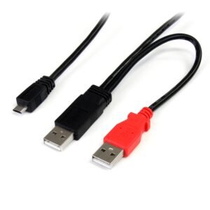 1 ft USB Y Cable for External Hard Drive - Dual USB A to Micro B