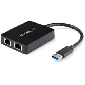 USB 3.0 to Dual Port Gigabit Ethernet Adapter w/ USB Port, 10/100/1000 Mbps, USB Gigabit LAN Network NIC Adapter
