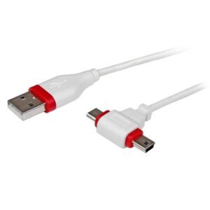 1m White USB to Micro USB and Mini USB Combo Cable