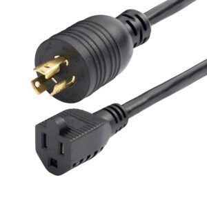 1ft (30cm) Heavy Duty Power Cord, Twist-Lock NEMA L5-15P to NEMA 5-15R Black Adapter Cord, 15A 125V, 14AWG, Heavy Gauge Plug Converter