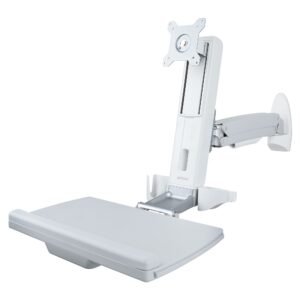 Wall Mount Workstation, Full Motion Sit Stand Desk w/ Height Adjustable VESA Monitor Arm & Keyboard Tray, Ergonomic Wall Mounted Computer