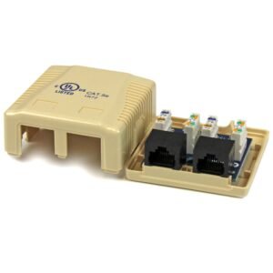 Dual Cat 5e RJ45 Wall Jack Ivory with Keystone Jacks