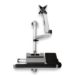 Wall Mount Workstation - Articulating Standing Desk w/ Ergonomic Height Adjustable Monitor Arm & Padded Keyboard Tray - 34" VESA Display
