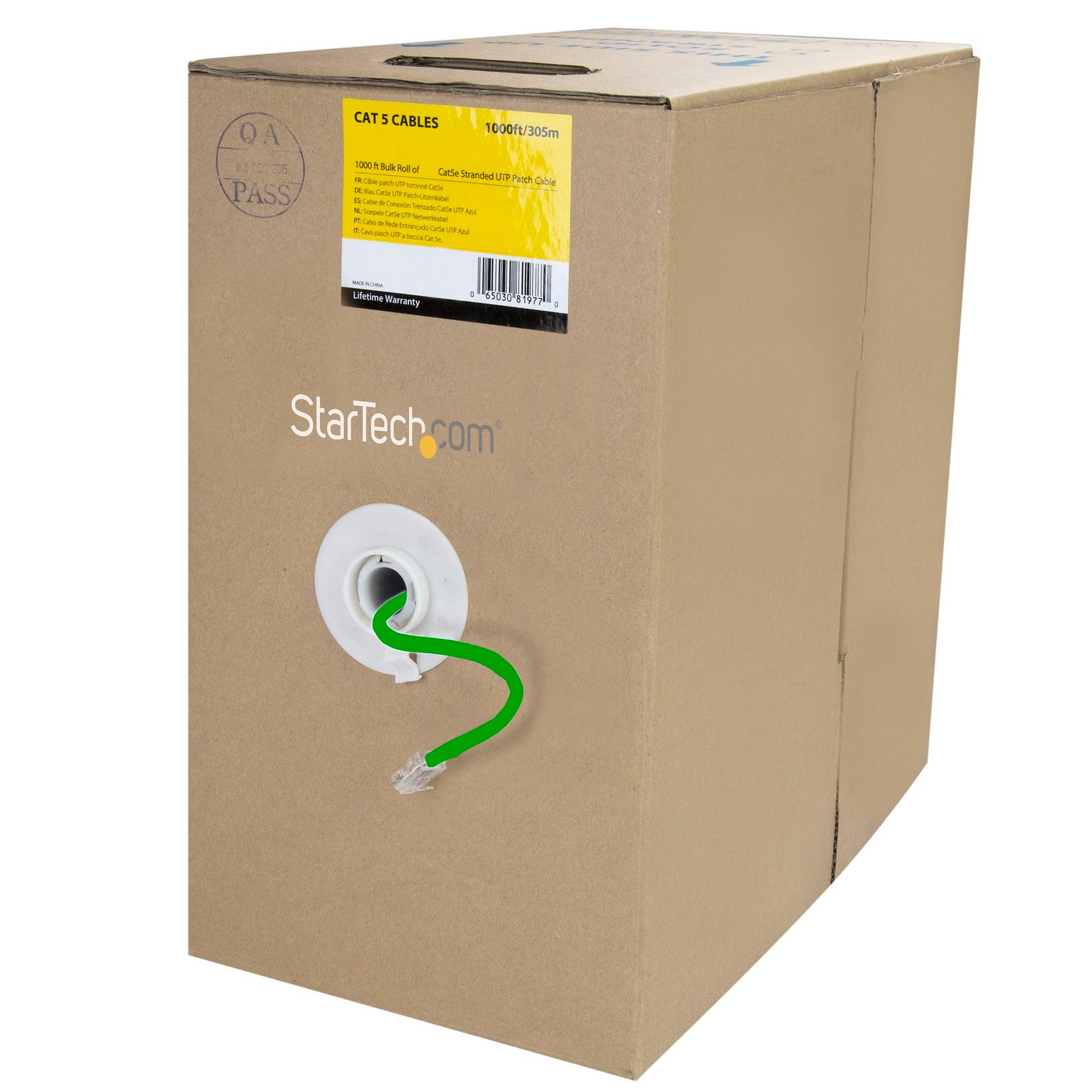 1000 ft Bulk Roll of Green Cat5e Stranded UTP Patch Cable