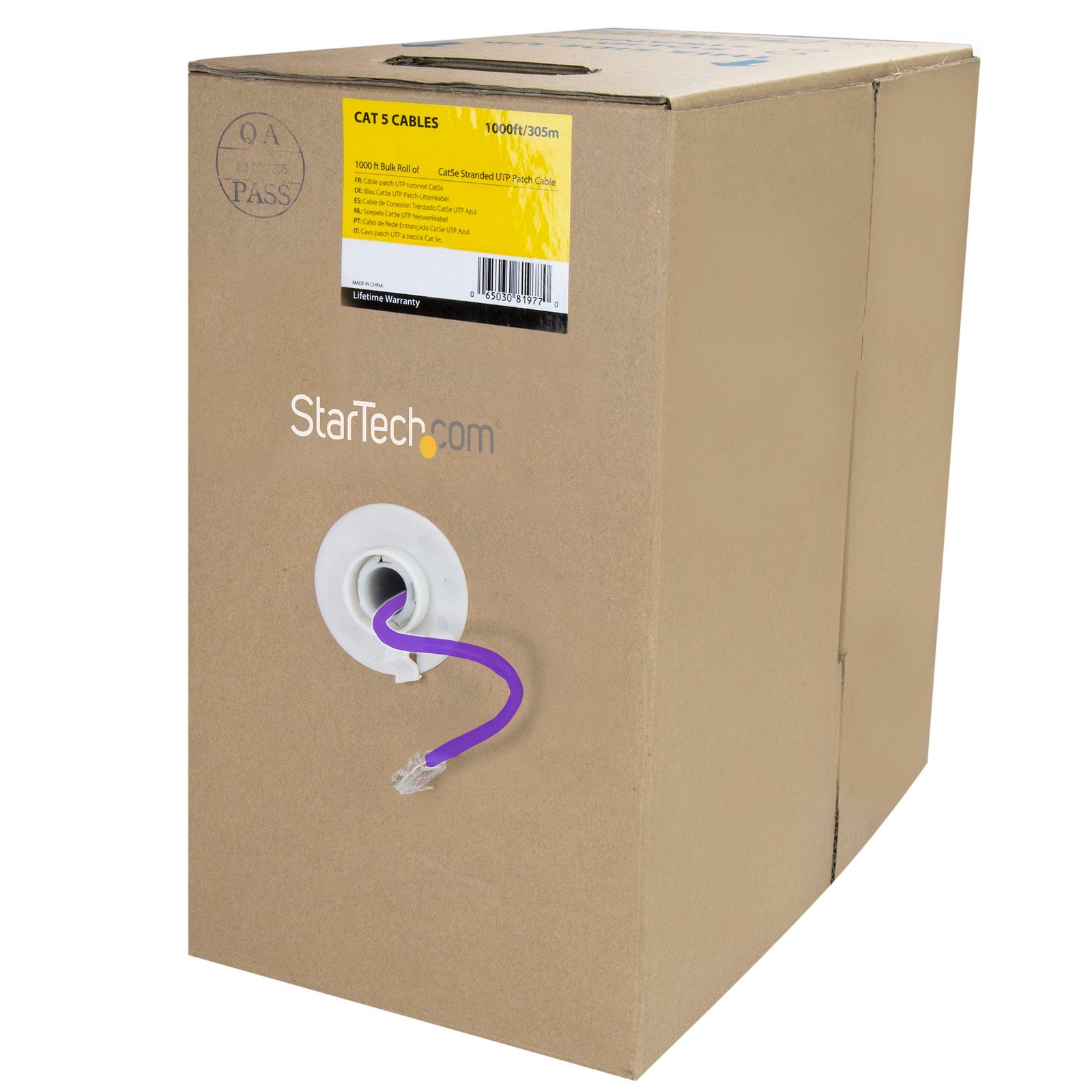 1000 ft Bulk Purple Cat 5e Stranded UTP Patch Cable - by the Roll