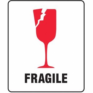 Instructional Handling Label: Fragile, 4 in x 3 in, White, 500 Labels per Roll, 500 PK