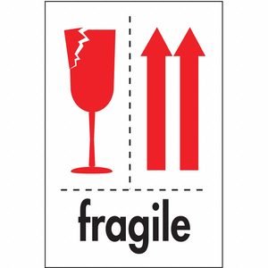 Instructional Handling Label: Fragile, 6 in x 4 in, White, 500 Labels per Roll, 500 PK