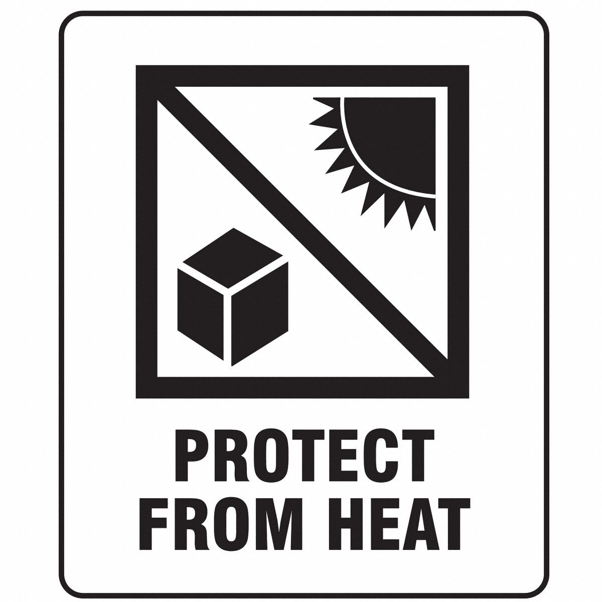 Instructional Handling Label: Protect From Heat, 4 in x 3 in, White, 500 Labels per Roll, 500 PK