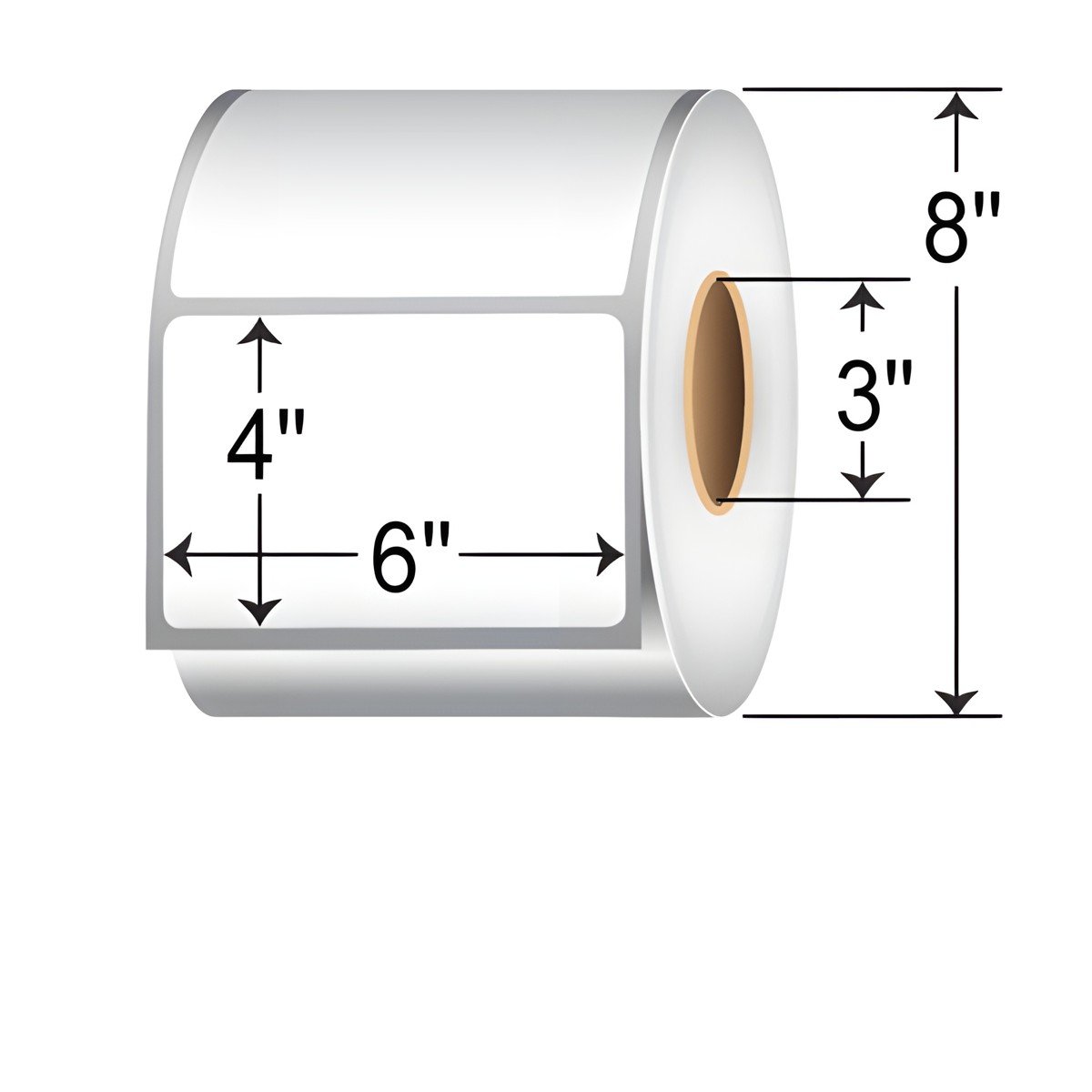 Printer Label: 6 in Label Wd, 4 in Label Ht, White, 3 in Core Dia., 1,000 Labels per Roll, Matte