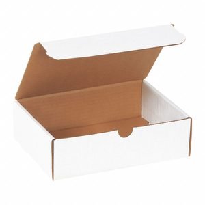 Literature Mailer: White, ECT-32-B, Corrugated Cardboard, Single Wall, 9 in x 6 1/2 in x 2 3/4 in