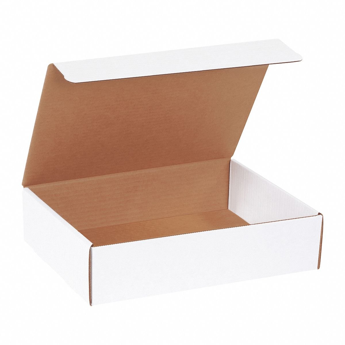 Literature Mailer: White, ECT-32-B, Corrugated Cardboard, Single Wall, 12 1/8 in x 9 1/4 in x 3 in