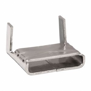 BAND-IT Banding Clip: Fits 3/8 in Strap Wd, Stainless Steel, 50 Qty, Flat, Light Duty, 50 PK