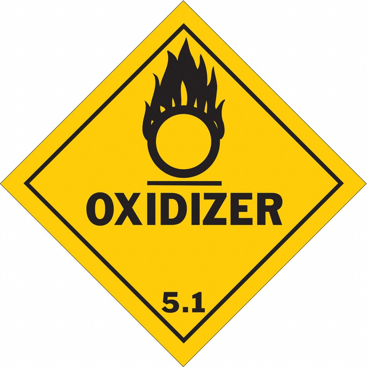 BRADY DOT Container Label: Oxidizer, 4 in x 4 in, 4 in Label Ht, 4 in Label Wd, Vinyl, 500 Labels