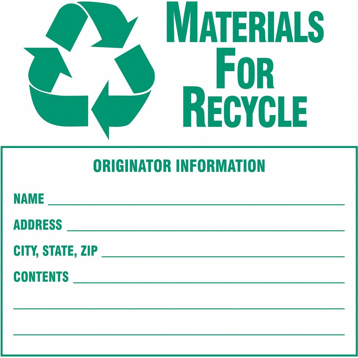 BRADY Waste Label: 6 in x 6 in, 6 in Label Wd, 6 in Label Ht, Paper, Label, White, 100 PK