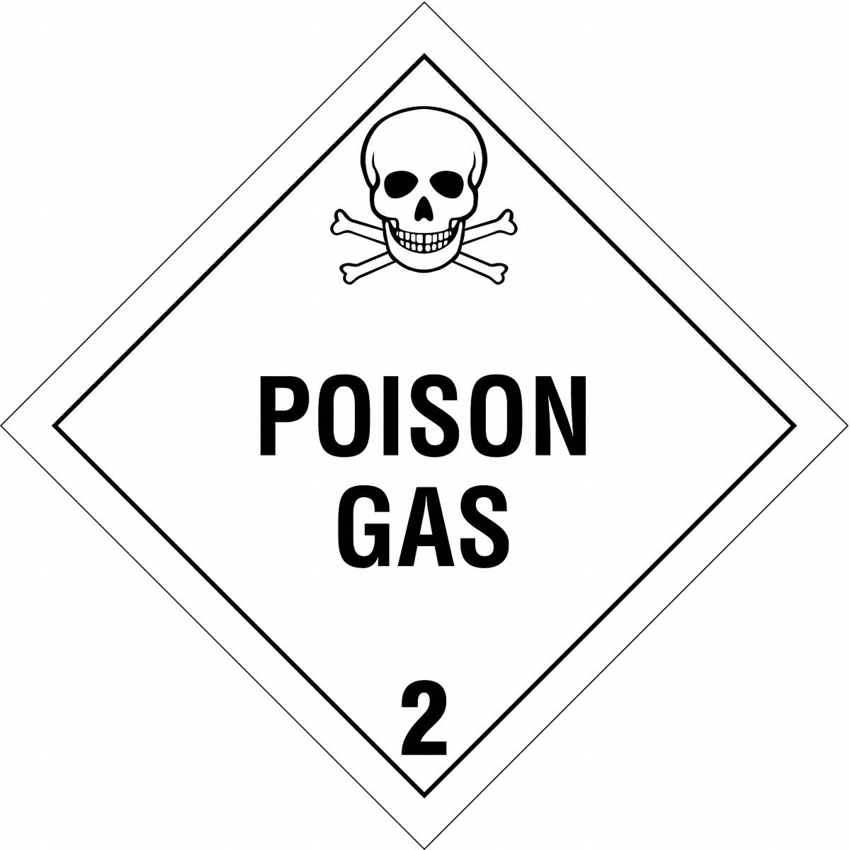 BRADY DOT Container Placard: Poison Gas 2, 10 3/4 in x 10 3/4 in, 10 3/4 in Label Ht, Placard