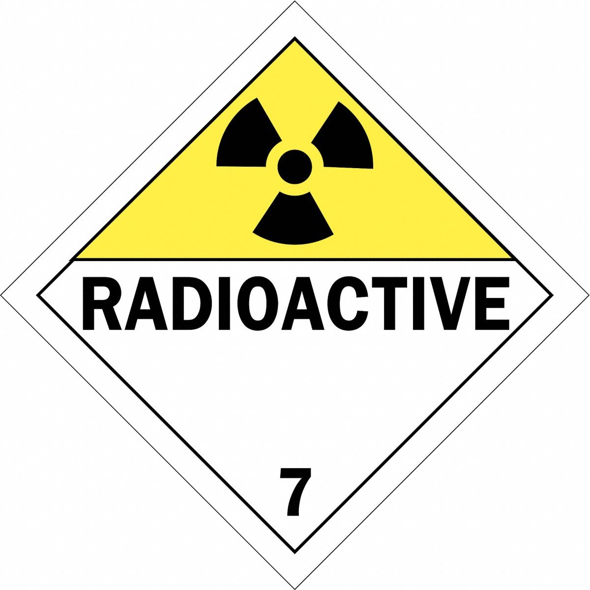 BRADY DOT Container Placard: Radioactive, 10 3/4 in x 10 3/4 in, 10 3/4 in Label Ht, Placard
