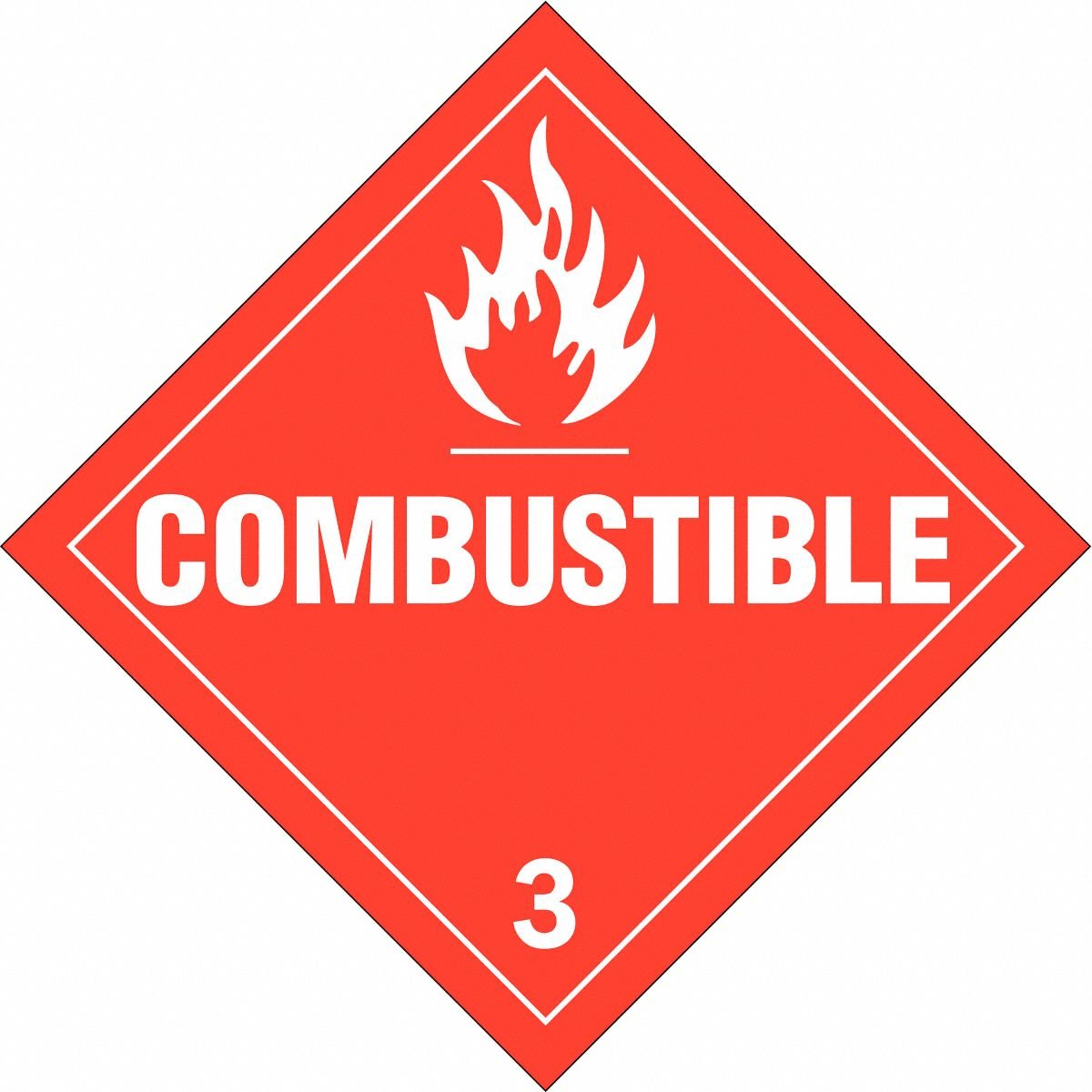 BRADY DOT Container Placard: Combustible, 10 3/4 in x 10 3/4 in, 10 3/4 in Label Ht, Placard