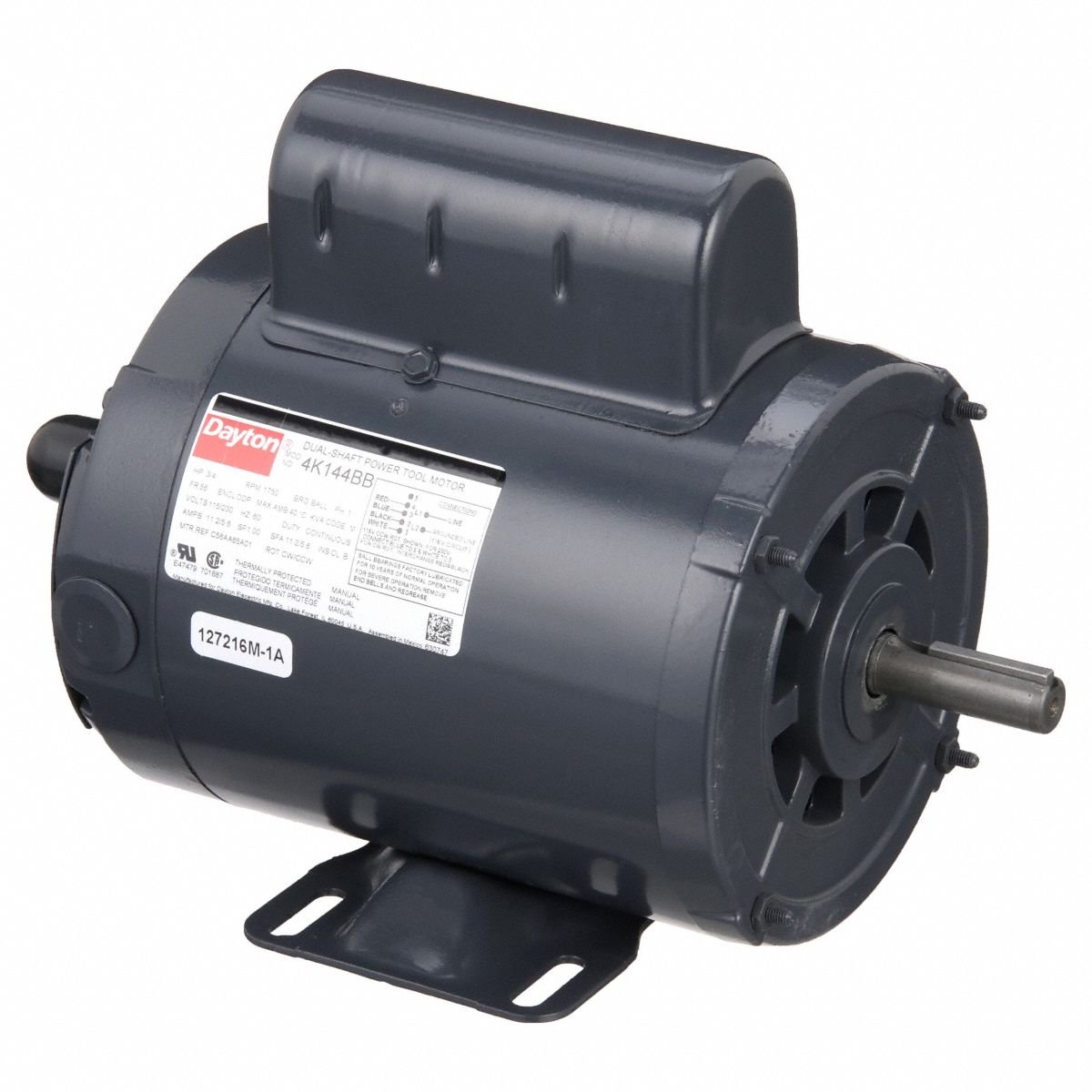 DAYTON Power Tool Motor: Capacitor-Start, 3/4 hp Horsepower, 1,750 RPM RPM, 115/230V AC, CW/CCW, ODP