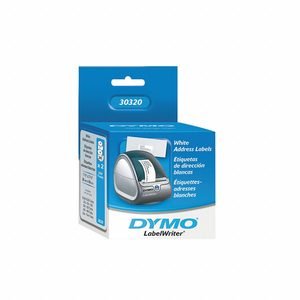 DYMO Printer Label: 1 1/8 in Label Wd, 3 1/2 in Label Ht, White, 1 in Core Dia., 260 Labels per Roll