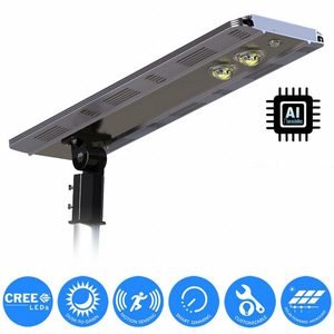 Solar Powered Outdoor Light: 3,200 lm, 5000K, 20 W, Silver, Type IV