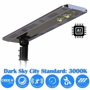 Solar Powered Outdoor Light: 3,200 lm, 3000K, 20 W, Silver, Type IV