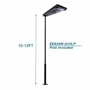 Solar Powered Outdoor Light: 1,600 lm, 5000K, 100 W, Black, Type IV, 18 in Overall Lg
