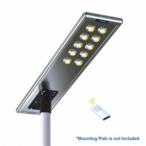 Solar Powered Outdoor Light: 160 lm, 6000K, 100 W, Silver, Type IV, 13 in Overall Lg