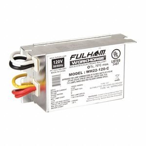 FULHAM Fluorescent Ballast: 120V AC, 1/2 Lamps Supported, 3 3/8 in Overall Lg, 1 3/4 in Overall Wd