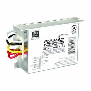 FULHAM Fluorescent Ballast: 120V AC, 1/2 Lamps Supported, 3 7/8 in Overall Lg, 1 1/2 in Overall Wd