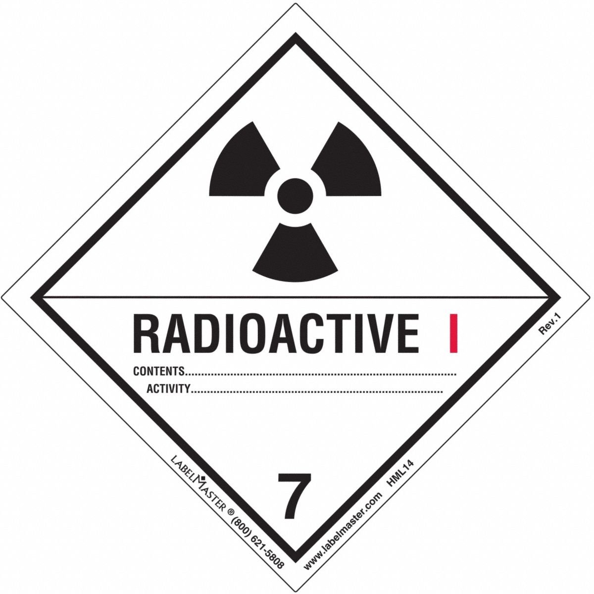 LABELMASTER Radioactive Placard: Radioactive I, 3 15/16 in x 4 in, 3 15/16 in Label Ht, 500 PK