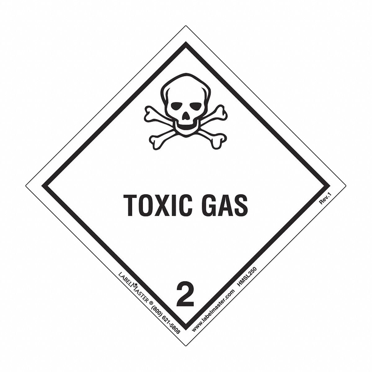 LABELMASTER DOT Container Label: Toxic Gas, 4 in x 4 in, 4 in Label Ht, 4 in Label Wd, PVC-Free Film