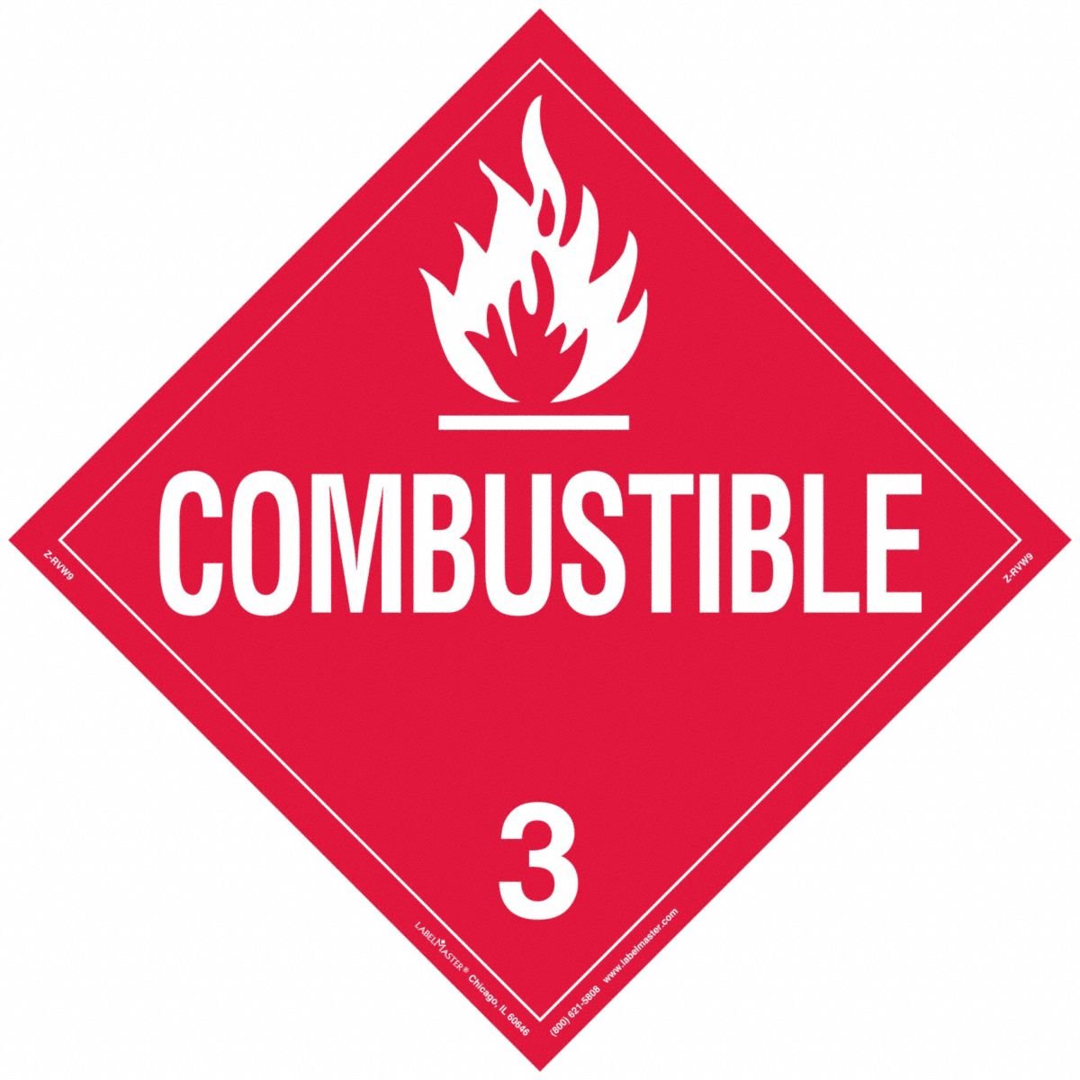 LABELMASTER Combustible Liquid Placard: Combustible, 10 3/4 in x 10 3/4 in, Vinyl, 25 Labels, 25 PK