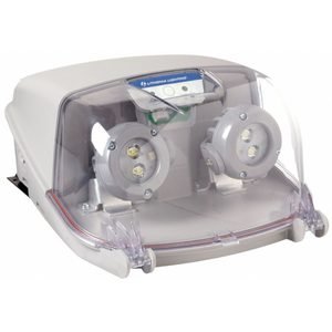 Emergency Light: 6.6 W Lamp Watt, 11 W Emergency Watt, 120 to 347V AC, 2 Lamp Heads, Plastic, Gray