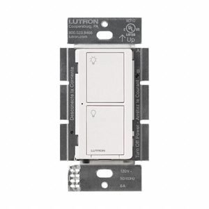 LUTRON In-Wall Smart Switch: 2 Buttons, Caseta, 120V AC, Wireless, Neutral Required, White