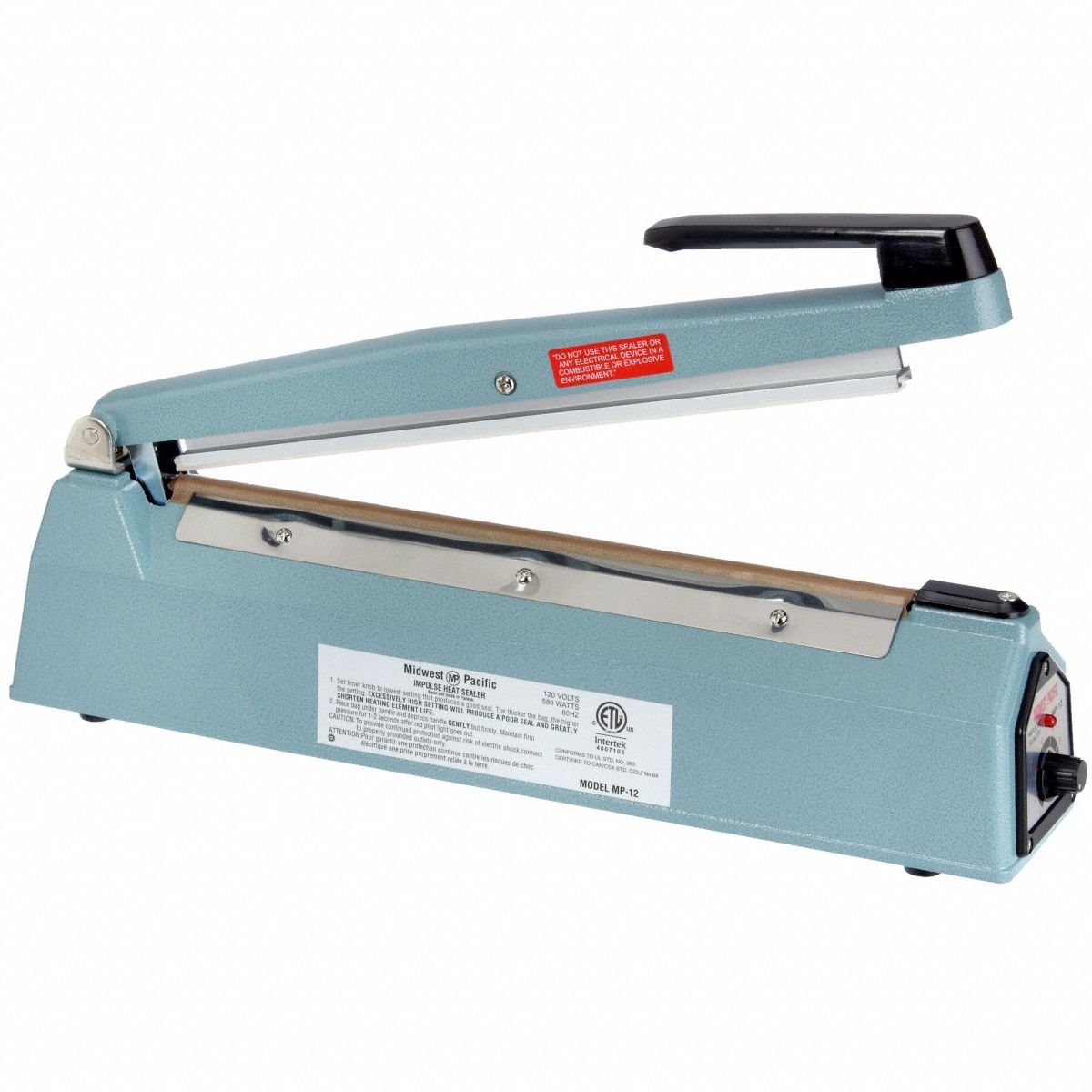 MIDWEST PACIFIC Heat Sealer: 12 in Max Seal Lg, 1/8 in Max Seal Wd, 6 mil Max. Seal Thick, MP-12