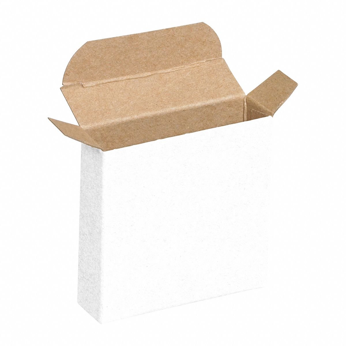 Cartons,Reverse Tuck,3x1 5/16x3",PK1000: White, 3 in Inside Lg, 1 5/16 in Inside Wd, 1,000 PK